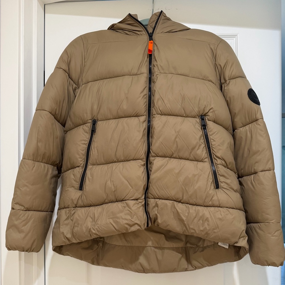Zara Tan Puffer Jacket with Black label